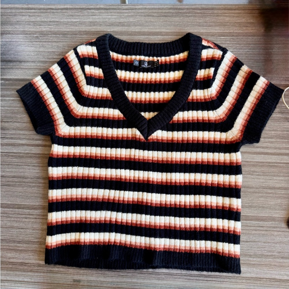 Volcom Black and Orange Striped Sweater